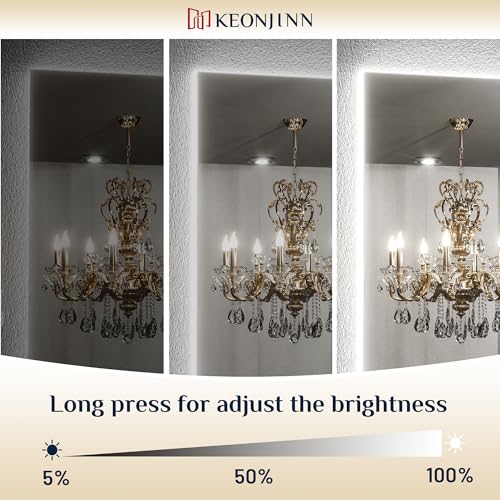 Keonjinn 24 x 36 Inch Backlit Mirror for Bathroom, Anti-Fog Led Mirror, CRI90+ HD Tempered Glass, Stepless Dimmable Lighted Mirror, High Lumen, UL Listed, Waterproof, Horizontal/Vertical - Image 4