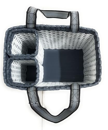 Image of Paperus, White & Grey, Large, Lunch Bag with 2 Water Bottle Holders, Picnic Basket, Travel Bag, Eco-Friendly, Handmade, of Paper Ropes, Length 14 inch, Height 11 inch & 7 Inch Broad Base