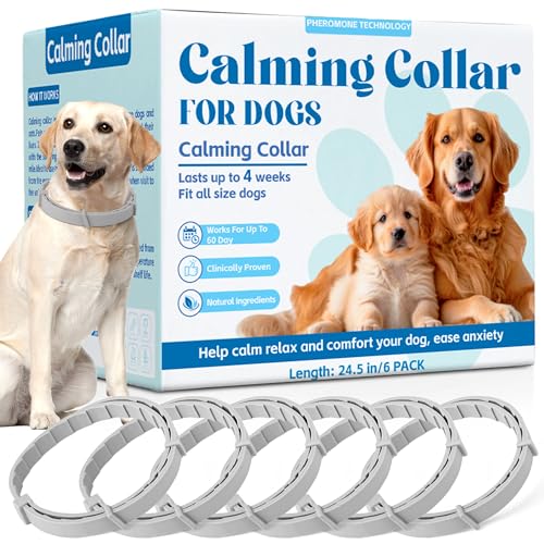 Yineaae 6 Stück Beruhigungsmittel Calm Halsbänder für Hunde mit Pheromon, Beruhigung Hund Hilft Unerwünschtes Verhalten zu Reduzieren, Stressabbau, Hält 120 Tage, Flexibel Einstellbar für Alle Hund