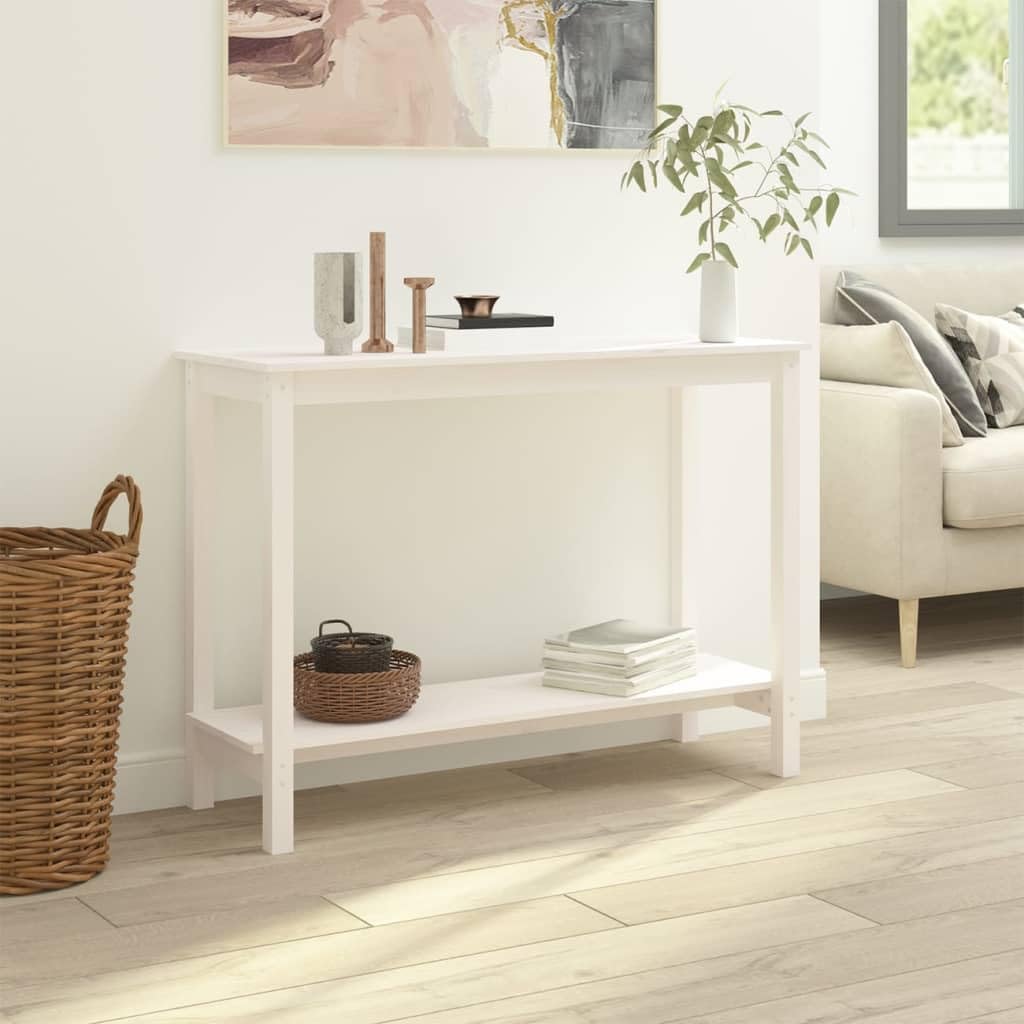 Mesa consola clásica de madera de pino maciza, marco de madera estable con tablero robusto para artículos decorativos como plantas en macetas y marcos de fotos, diseño moderno de