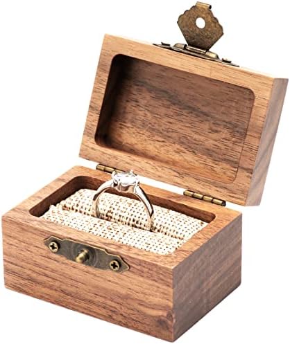COSISO Vintage Wooden Ring Gift Box Case for Engagement Proposal,Solid Wood Handmade Antique Ring Holder for Single Ring (Walnut Wood)