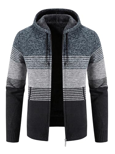 SOLY HUX Men's Zip Up Hoodies Cardigan Color Block Long Sleeve Hooded Knit Sweater Jacket