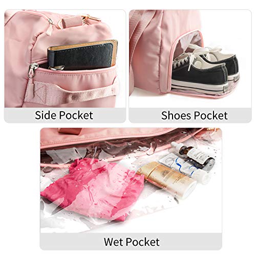 Suruid Gym Duffel Bag for Men and Women, Workout Duffel Bag with Shoe Compartment and Dry Wet Separated Pocket , Sports Gym Travel Bag Training Handbag Yoga Bag - Pink