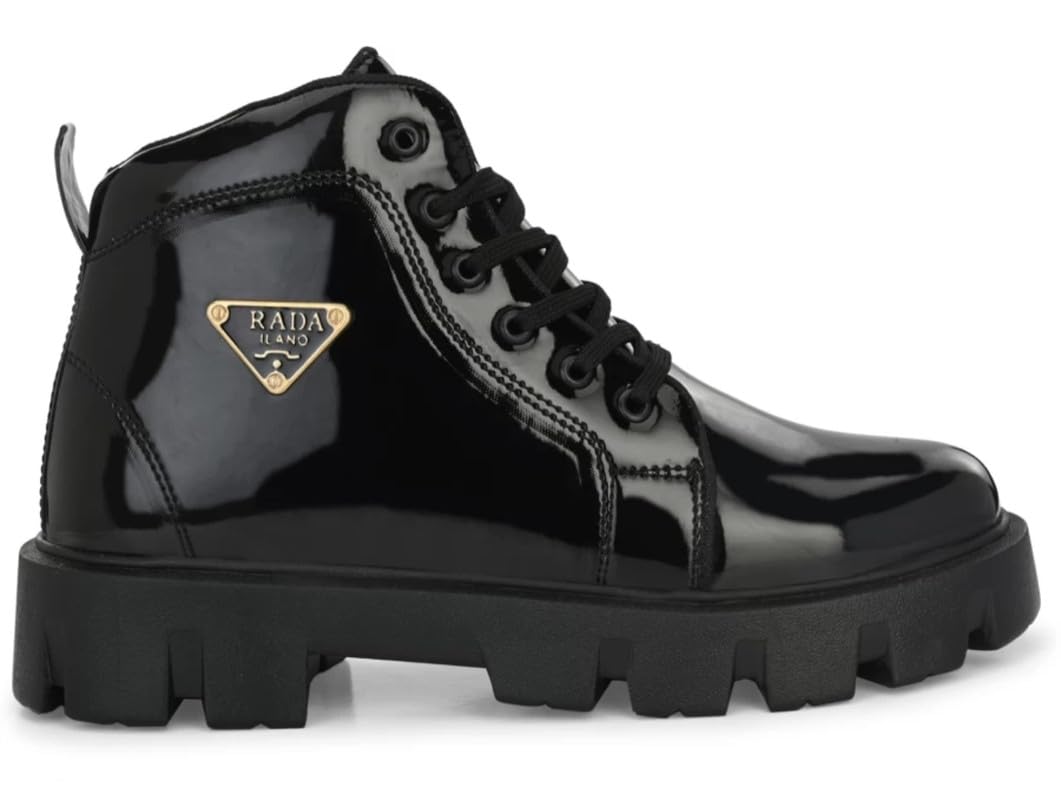 Glossy Fashion Boots for Men | Rugged Lug Sole Biker High-Top Party/Winter Wear-image-15