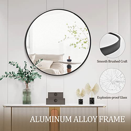 Image of HARRITPURE Round Mirror 23.6 inch Black Wall Mounted Circle Mirror with Aluminum Alloy Frame Modern Design for Bathroom, Living Room, Vanity, Bedroom, Entryway