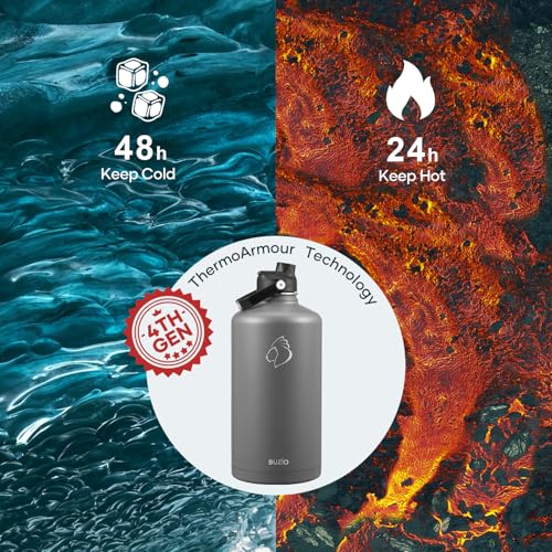 Image of BUZIO 1 Gallon Water Bottle Insulated with Dust-Proof Straw & Spout Lids