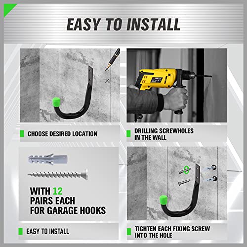 Image of SWANLAKE Heavy Duty Garage Storage Utility Hooks, Utility Hooks for Garage Wall,Color Black (6PCS)