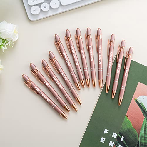 Pasisibick 12 Pieces Rose Gold Inspirational Motivational Quotes Snarky Screen Touch Stylus Ballpoint Pens, Office Encouraging Scriptures, Black Ink (Rose Gold,Motivational) #TOP3