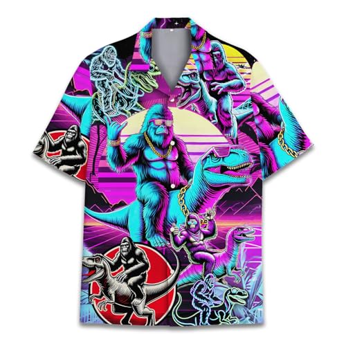 Tropical Hawaiian Shirt for Men Women, Neon Hawaiian Shirt Short Sleeve Button Down Shirt Holiday Beach Vacation