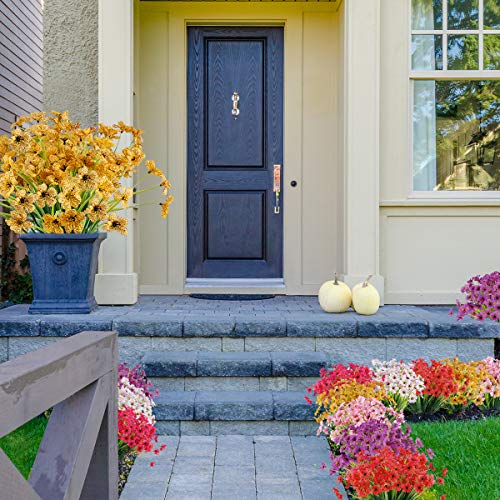 Zeostaro 20 Bundles Artificial Outdoor Flowers Uv Resistant Fake Flowers No Fade Faux Plastic Greenery Shrubs Garden Porch Window Box Decorating(Yellow) #TOP6