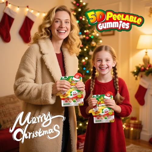 COKOC Christmas 5D Peelable Gummy Candy,Mixed Fruit Flavored Surprise Inside, Strawberry Apple Mango White Peach,Santa Tree Snowman Shapes,Individually Wrapped Holiday Candy,2.12 oz Bag,Party Favors & Stocking Stuffers - image 6