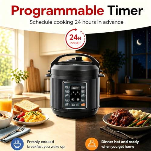 Image of Simple Deluxe 10-In-1 Electric Pressure Cooker, 3QT Instant Multi Cooker, Olla de Presion Nonstick Pot 3 Quarts for Slow Cook, Rice Cook, Steam, Saute, Canning, Yogurt Maker, Warm, Black