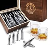 Whiskey Gifts for Men β Whiskey Glasses Set with 6 Stainless Steel Bullet Whiskey Stones, 2 Old Fashioned Glasses, Wooden Bourbon Gift Box, Premium Barware Gift Set