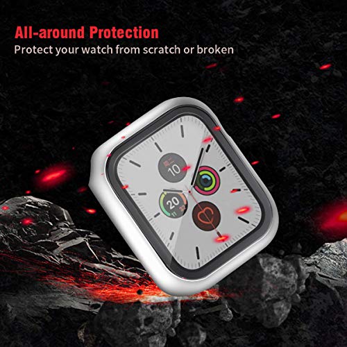 Image of HANKN 2 Pack Hard Case for Apple Watch Series 3 2 1 38mm Tempered Glass Screen Protector Case, Full Coverage Shockproof Iwatch Cover Bumper (White+White, 38mm)