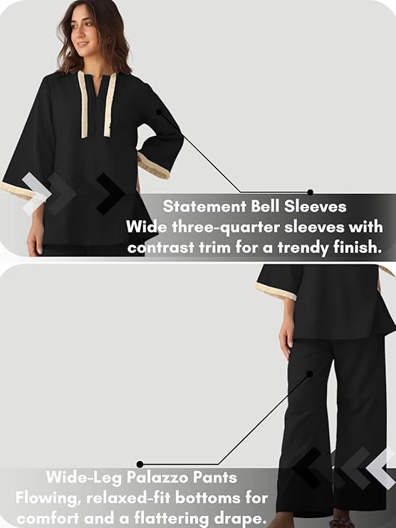 Image of GRECIILOOKS Co-ord Set For Women Stylish | Kurti Set For Woman | Short Kurti For Woman | Oversized Loose-Fitting Kaftan-style Kurtis | Summer Stylish Ethnic Co-Ord Set Travel Outfits