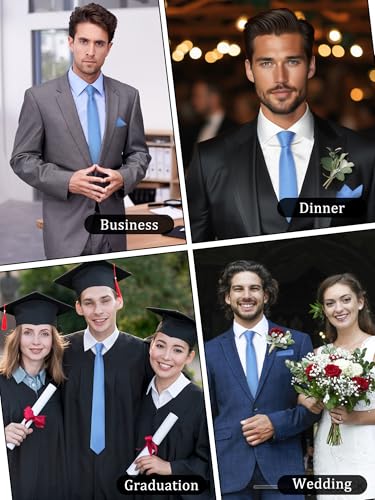 Image of Mantieqingway Black Tie Sets for Men Classic Solid Color Tie Handkerchief Pocket Square Holder Formal Graduation Wedding