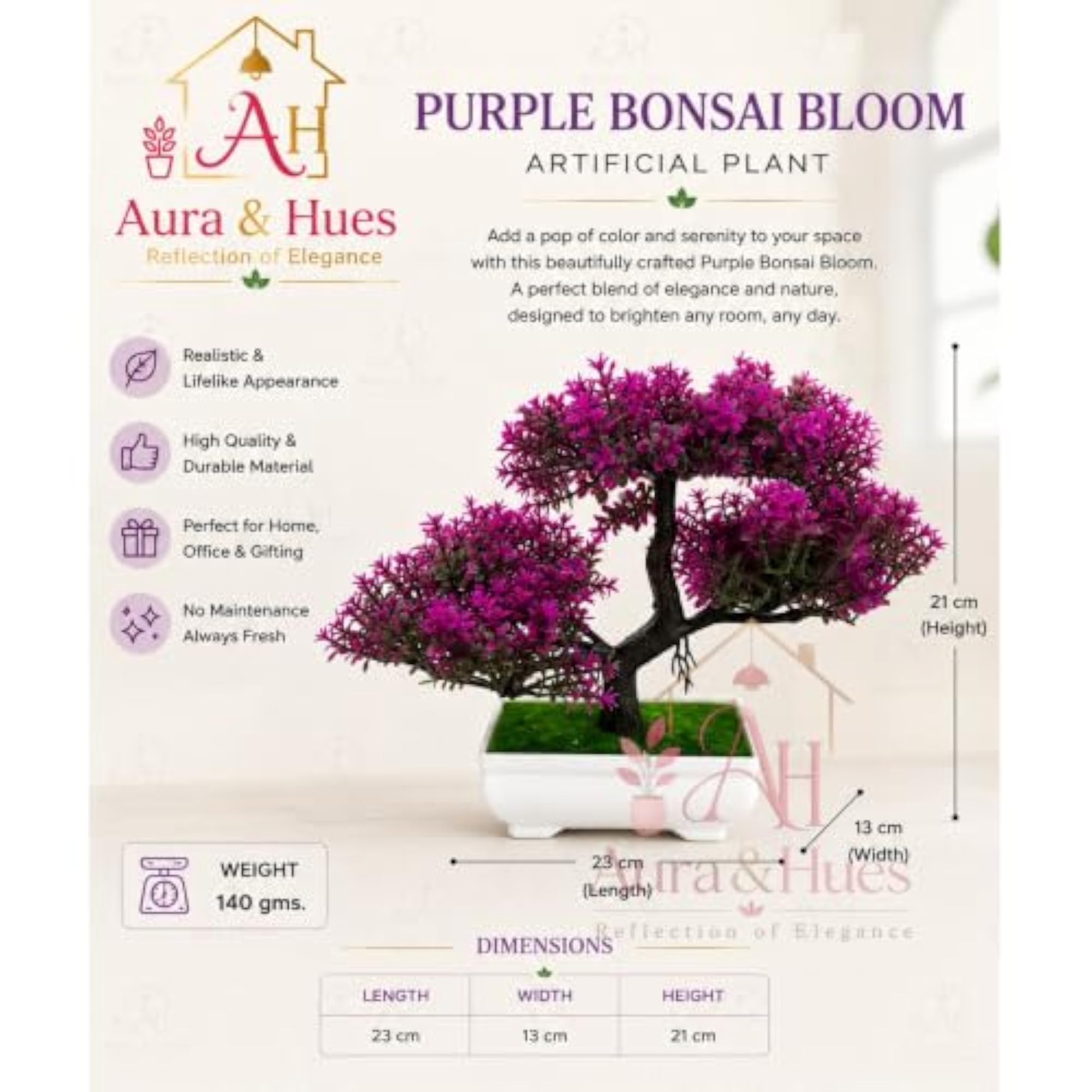 Aura & Hues Artificial Purple Bonsai Plant