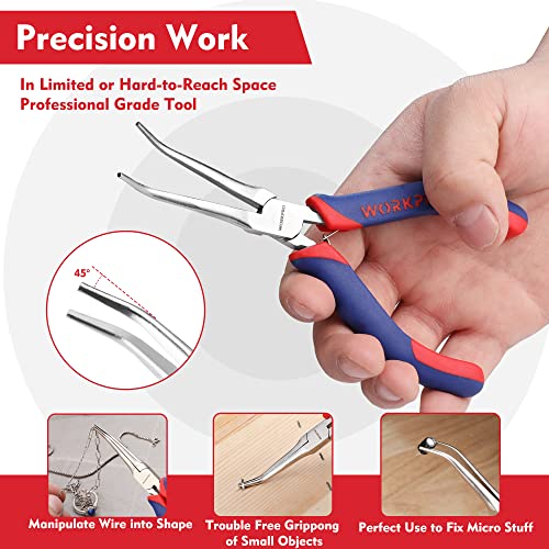 Image of WORKPRO 2-Piece 6 inch Mini Needle Nose Pliers Set(Smooth Jaw), Long Nose Pliers, Bent Nose Pliers with Comfort Grip Handles, Jewelry Plier For Wire Wrapping, Handmade Craft, Jewelry Making, 6 inch 2PCS