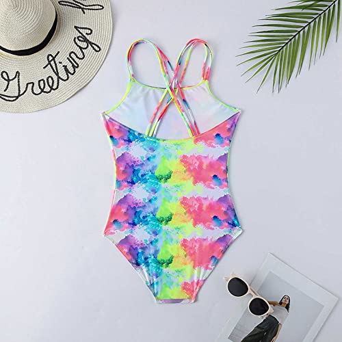 Big Kids Tie Dye Color Print Swimsuit One Piece Multicolor Hawaiian Girls Summer Beach Sport Swimwear Bathing Suit3