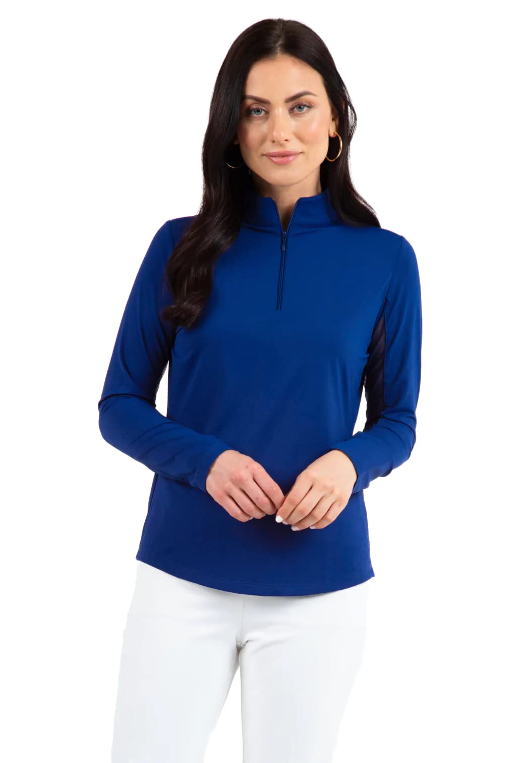 IBKUL Athleisure Wear Sun Protective UPF 50+ Icefil Cooling Tech Long Sleeve Mock Neck Top with Under Arm Mesh 80000