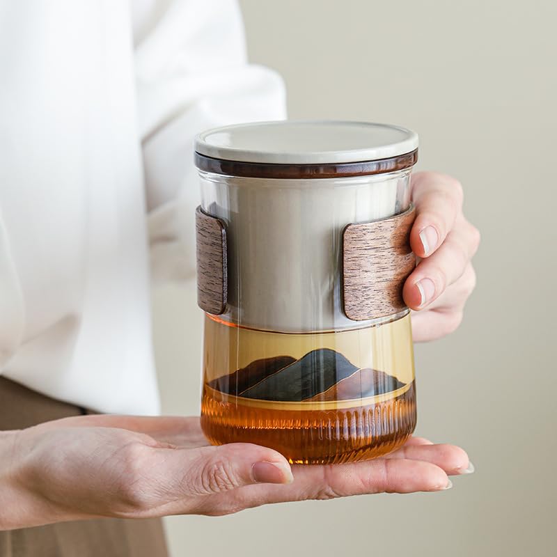 Tasse à thé Tasse à thé créative en verre avec filtre et couvercle, idéale for séparer l'eau et le thé Récipient de trempage