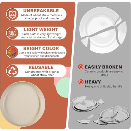Image of Wheat Straw & Bamboo Fiber Plates Set, Lightweight Unbreakable Dinner Plates, Microwave and Dishwasher Safe, Plates Easy to Clean & Reusable (9 Inches, Cream, Set of 4)
