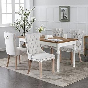 Upholstered Dining Chairs Set of 4 with Button Tufted, Linen Chair with Solid Wood Legs for Dining Room, Living Room, Bedroom, Kitchen Beige Upholstered Dining Chairs Set of 4 with Button Tufted Linen Chair with Solid Wood Legs for Dining Room Living Room Bedroom Kitchen Beige