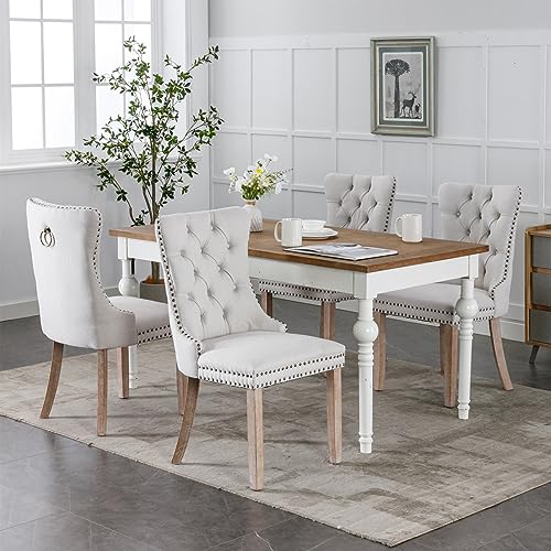 Upholstered-Dining-Chairs-Set-of-4-with-Button-Tufted-Linen-Chair-with-Solid-Wood-Legs-for-Dining-Room-Living-Room-Bedroom-Kitchen-Beige Upholstered Dining Chairs Set of 4 with Button Tufted Linen Chair with Solid Wood Legs for Dining Room Living Room Bedroom Kitchen Beige