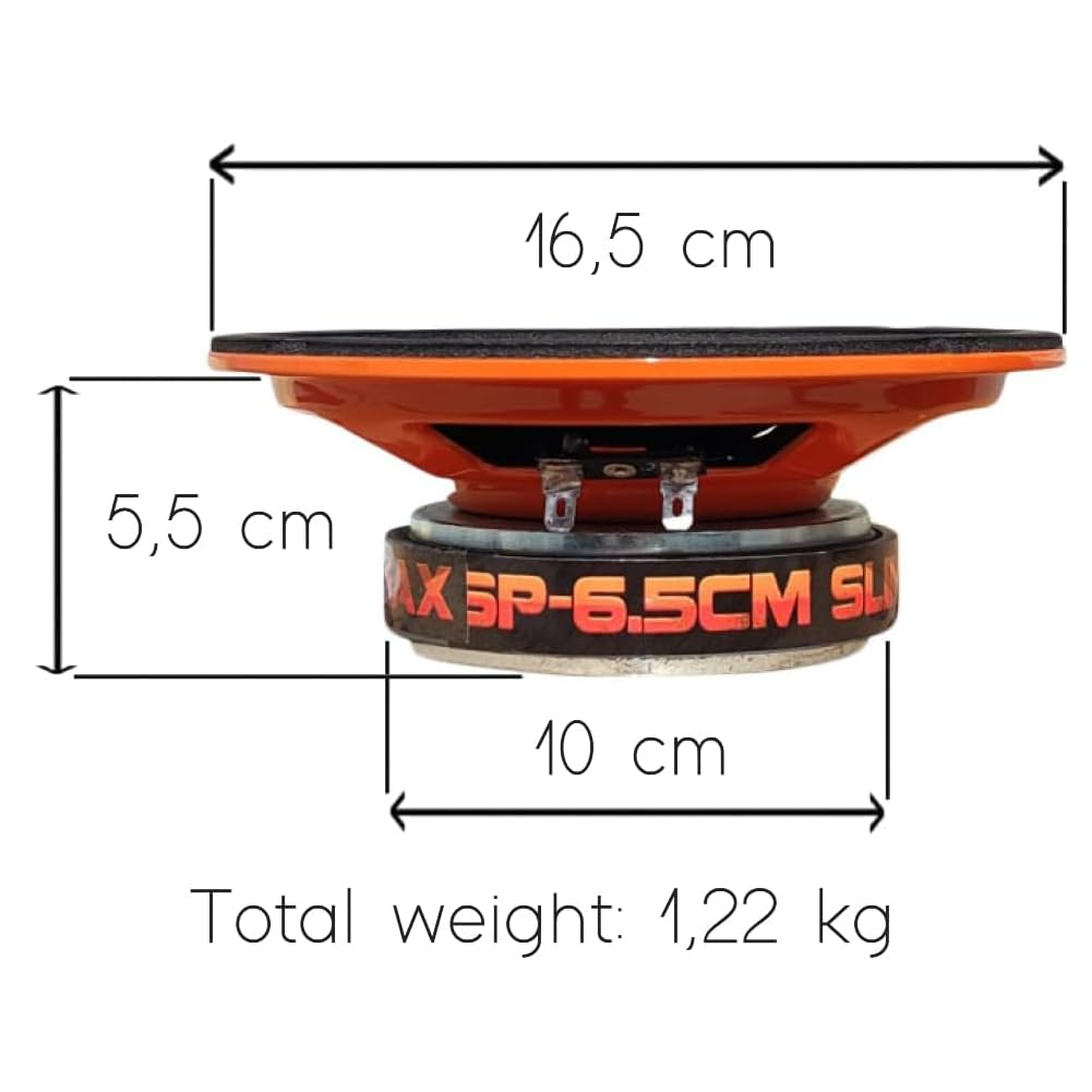 KIT SET PER SP AUDIO SP6.5CM-SLIM 2 midrange altoparlanti da 16,5 cm 165 mm 6.5" di diametro, 100 watt rms 200 watt max, impedenza 4 ohm, 96 db spl, a coppia + accessori omaggio