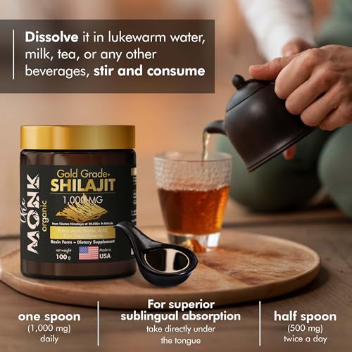 Organic Himalayan Shilajit Resin with Fulvic Acid, Humic Acid, 85+ Minerals- Gold Grade Plus - 100g, 1000 mg Per Serving - Energy, Stamina, Brain Support - Made in The USA