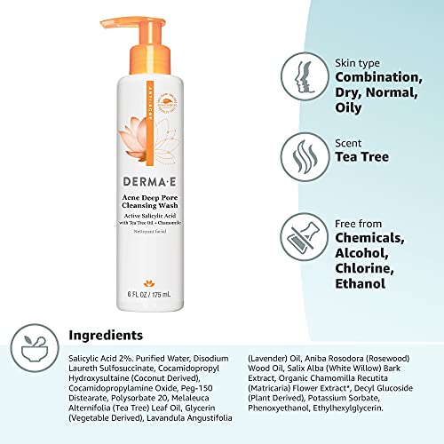 Derma E Acne Deep Pore Cleansing Wash – Blemish Control Facial Cleanser With Salicylic Acid - Gentle Oil Control Face Wash Soothes And Balances Skin, 6 Fl Oz #TOP5