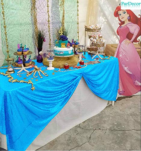 Image of B-COOL Bling Sequin Tablecloth 50x50 Inch Sequin Tablecloth Birthday Spring Rectangle Party Table Fabric Aqua Blue Glitter Table Overlays for Christmas Prom Birthday Party Decorations