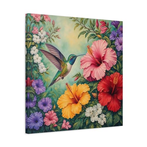 Toile Canvas Nature Colibri 24x24 inch grand tableau mural carré salon décoration moderne
