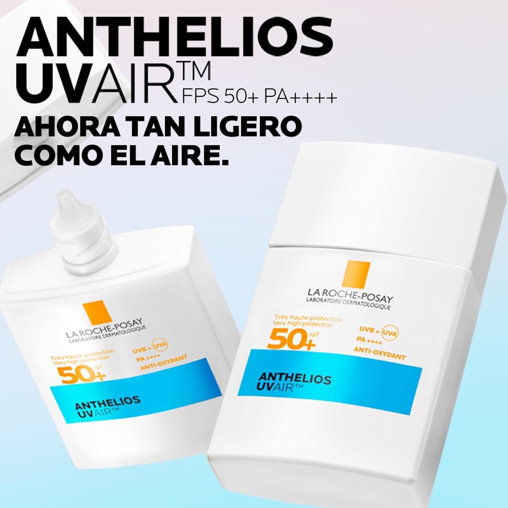La Roche-Posay Protector Solar SPF 50+, Fórmula con Ácido Hialurónico, Niacinamida y Filtros UVA/UVB Avanzados, Fluido Invisible, Anthelios UVAir, 40 ml