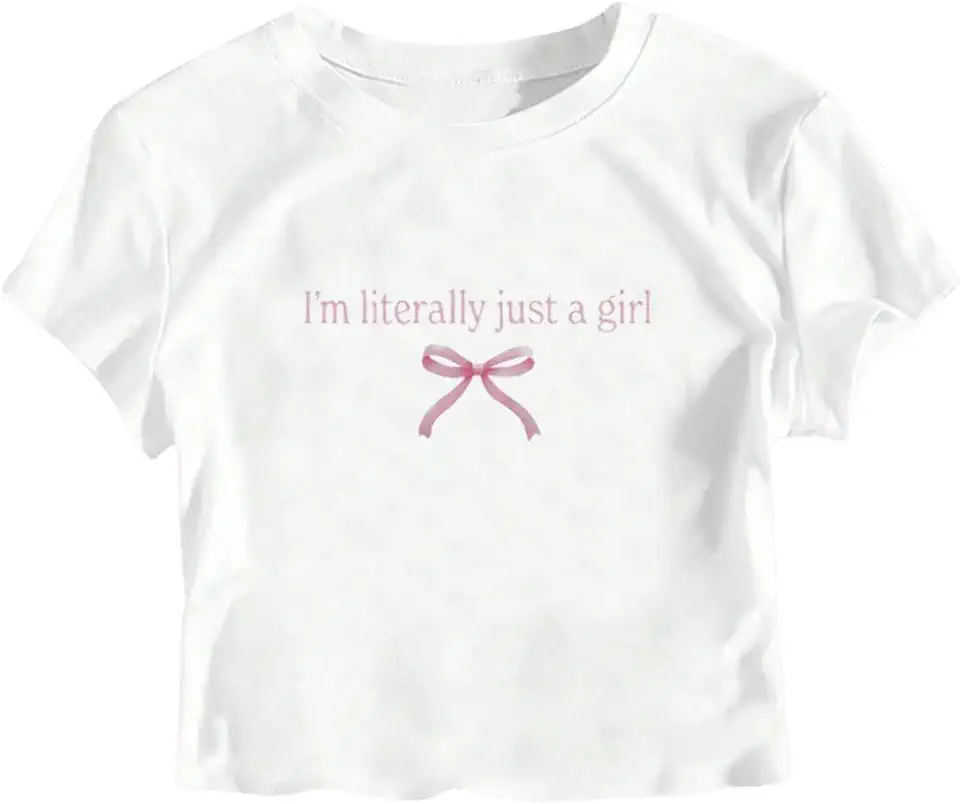 RoseSeek Girl's Letter Bow Graphic Tees Short Sleeve Crewneck Cute Shirts for Teen Girls Trendy