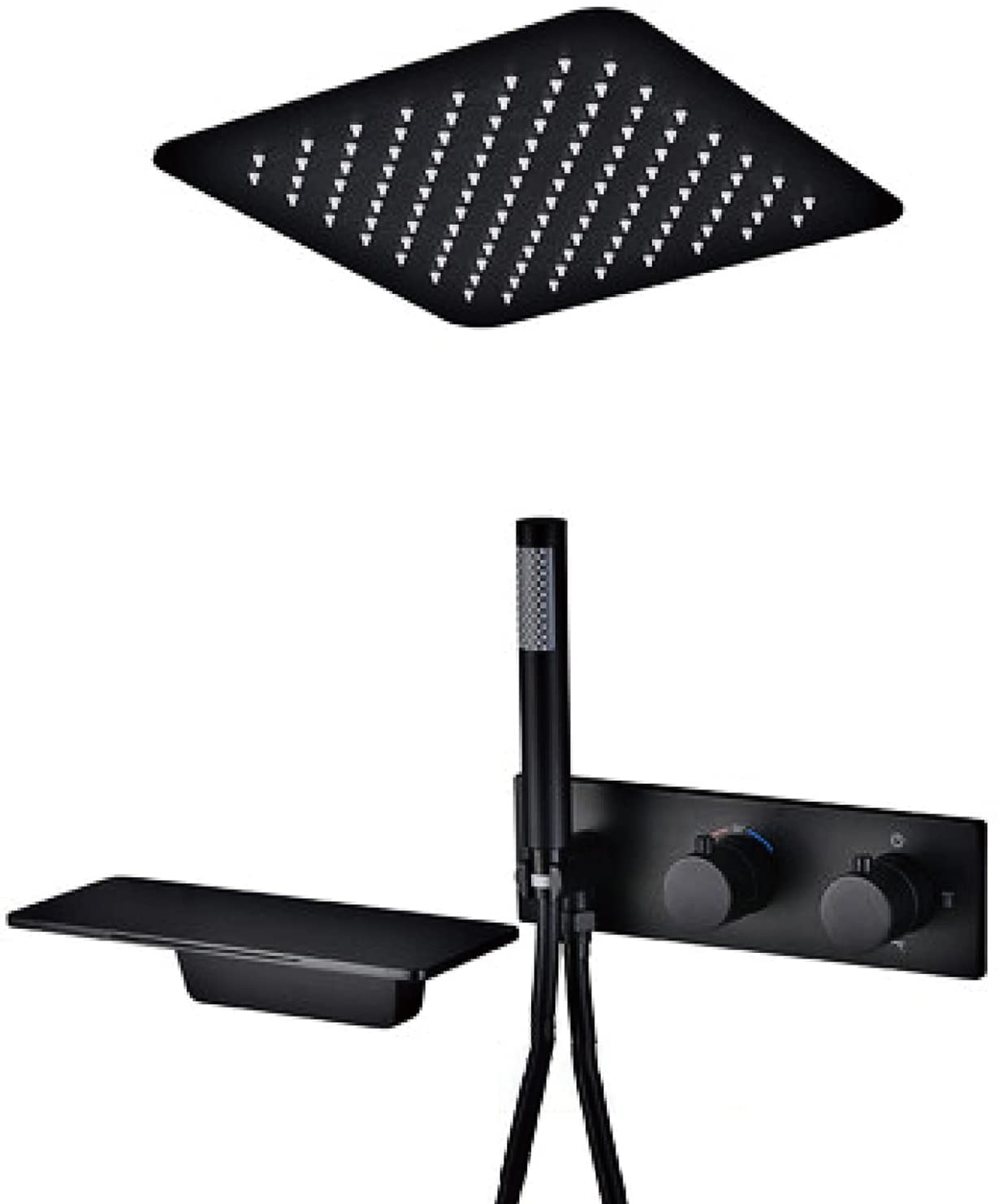QUSYZD Shower System Concealed Thermostatic Shower Faucet Set Modern Matte Black Anti Scald Shower Set with Hand Shower and Rainfall Shower Head Advanced Tech,