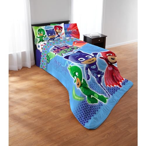 PJ Masks 4 Piece Twin Size Bedding Set Includes 3pc Twin Sheet Set and Twin/F Comforter
