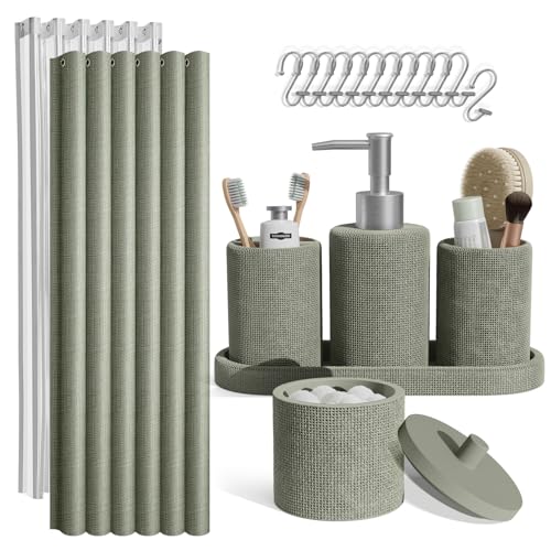 Clara Clark Sage Green Bathroom Set - Bathroom Accessories Set, 19PC Bathroom Accessory Set, Bathroom Sets with Shower Curtain Set, Soap Dispenser & Toothbrush Holder by Clara Clark - Used condition - US$22.71