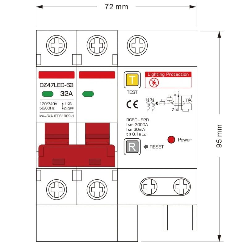 Disjoncteur différentiel RCBO RCD 16A 2P pour tableau électrique 220V - 4