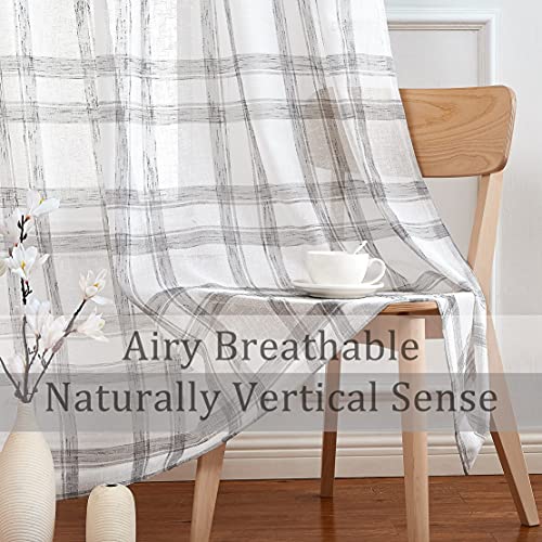White Grey Geometric Window Curtain Panel Pairs 84" Long For Living Room Linen Blend Semi Sheers Grommets Top Rustic Farmhouse Style Window Treatment Drape Sets For Bedroom 54"X84"X2, Grey/White #TOP6