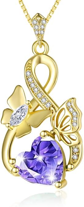 Gold Jewelry for Women Wife Infinity Necklace 18K White Gold Plated Dainty Butterfly Pendant with Heart Birthstone - Anniversary Necklaces for Women Birthday Gift Ideas Present for Girlfriend Mom Daughter
