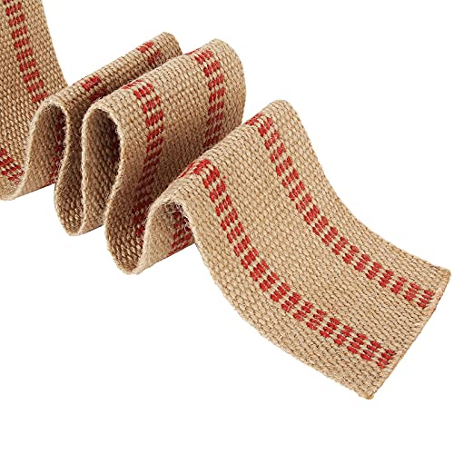 2Pcs Upholstery/Craft Jute Webbing, 3.5 Inches X 10 Yards Natural Burlap Fabric Jute Webbing Ribbon, Burlap Chair Webbing For Chair Repair, Crafts & Decorations (Red Stripes) #TOP4