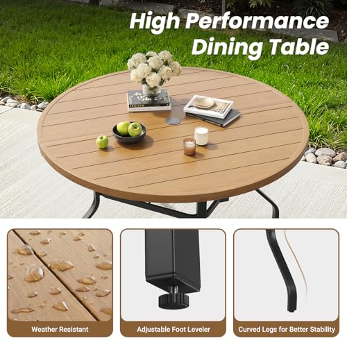 Image of Soohow Outdoor Dining Set for 6, 7-Piece Patio Table and Chairs Set, 6 x Swivel Patio Dining Chairs and 47 inch Wood-Like Round Outdoor Table with 1.57 inch Umbrella Hole for Backyard, Poolside