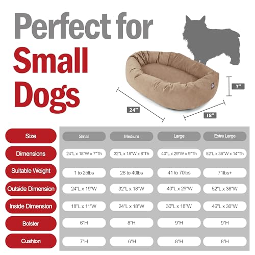 Image of Majestic Pet Suede Shredded Memory Foam Mix Calming Dog Bed Washable - Cozy Soft Round Dog Bed with Spine for Head Support - Fluffy Donut Dog Bed, 24 Inch, Stone