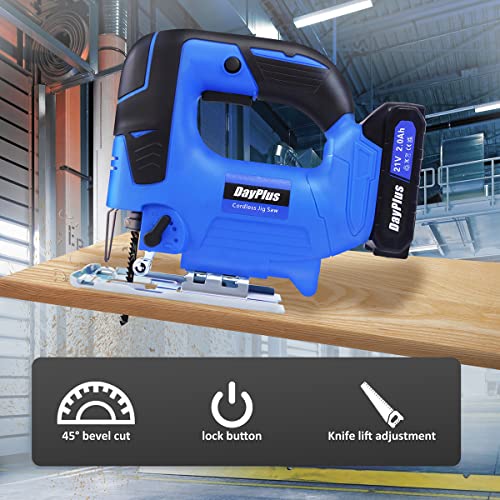 Yiyai 21V Cordless Jigsaw Tool with 4-Position Orbital Action, 45° Bevel Cutting, 10pcs Blades & Lock-On Switch, 2.0 Ah Battery & Charger, Ideal for Wood, Metal & Plastic 3 Yiyai 21V Cordless Jigsaw Tool with 4-Position Orbital Action, 45° Bevel Cutting, 10pcs Blades & Lock-On Switch, 2.0 Ah Battery & Charger, Ideal for Wood, Metal & Plastic - Image 3
