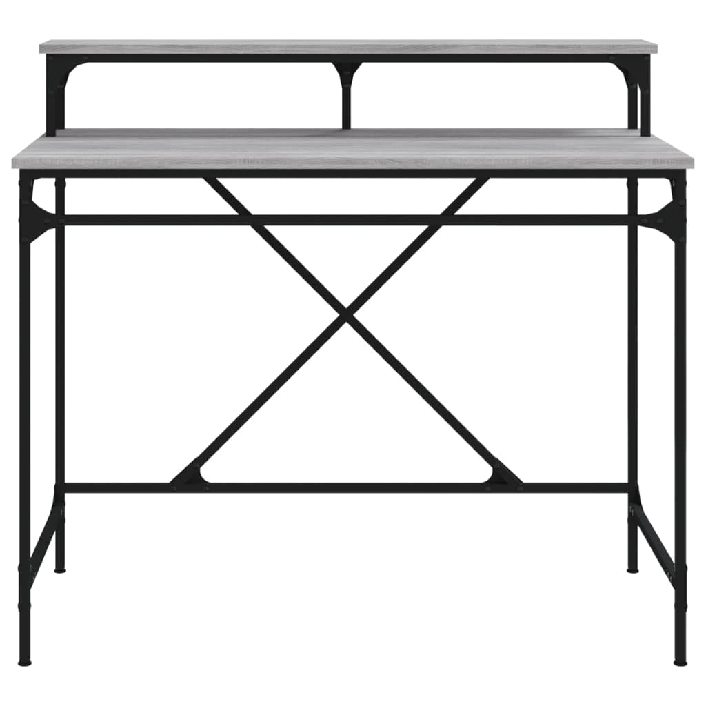 Schreibtisch Grau Sonoma 100x50x90 cm aus Holzwerkstoff und Eisen, Computer Arbeit Laptop PC Tisch mit Ablage, Bürotisch für Homeoffice, Lernen, Zocken und Ordnung