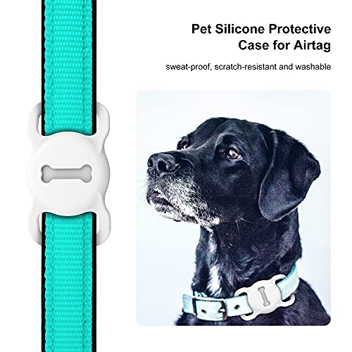 Image of AirTag Dog Collar Holder, Silicone AirTags GPS Tracking Accessories, Air Tags with Bone Pattern (1 Pack White)
