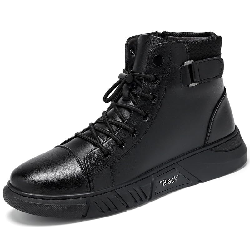 Image of Men's Italian High Top Leather Boots Non-Slip Soft Motorcycle Shoes Black Side Zipper Chukka Classic Business Boots