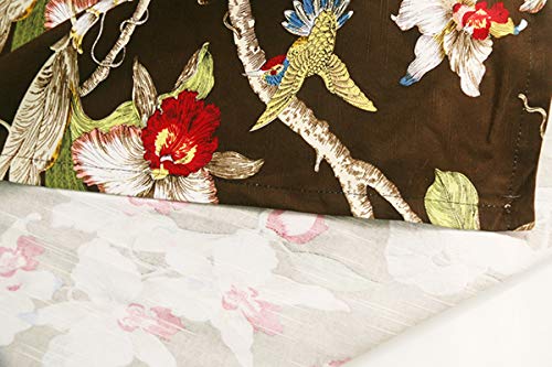 Nappe lin coton oiseaux et fleurs café 140x180cm pour table rectangulaire moderne