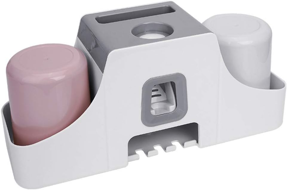 Toothbrush Holder Multifunctional Wall-Mounted and Toothpaste Squeezer Kit 3 Slots, Automatic Dispenser and 2 Cups